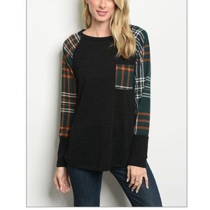 Plaid Scoop Neck Long Sleeved Shirt